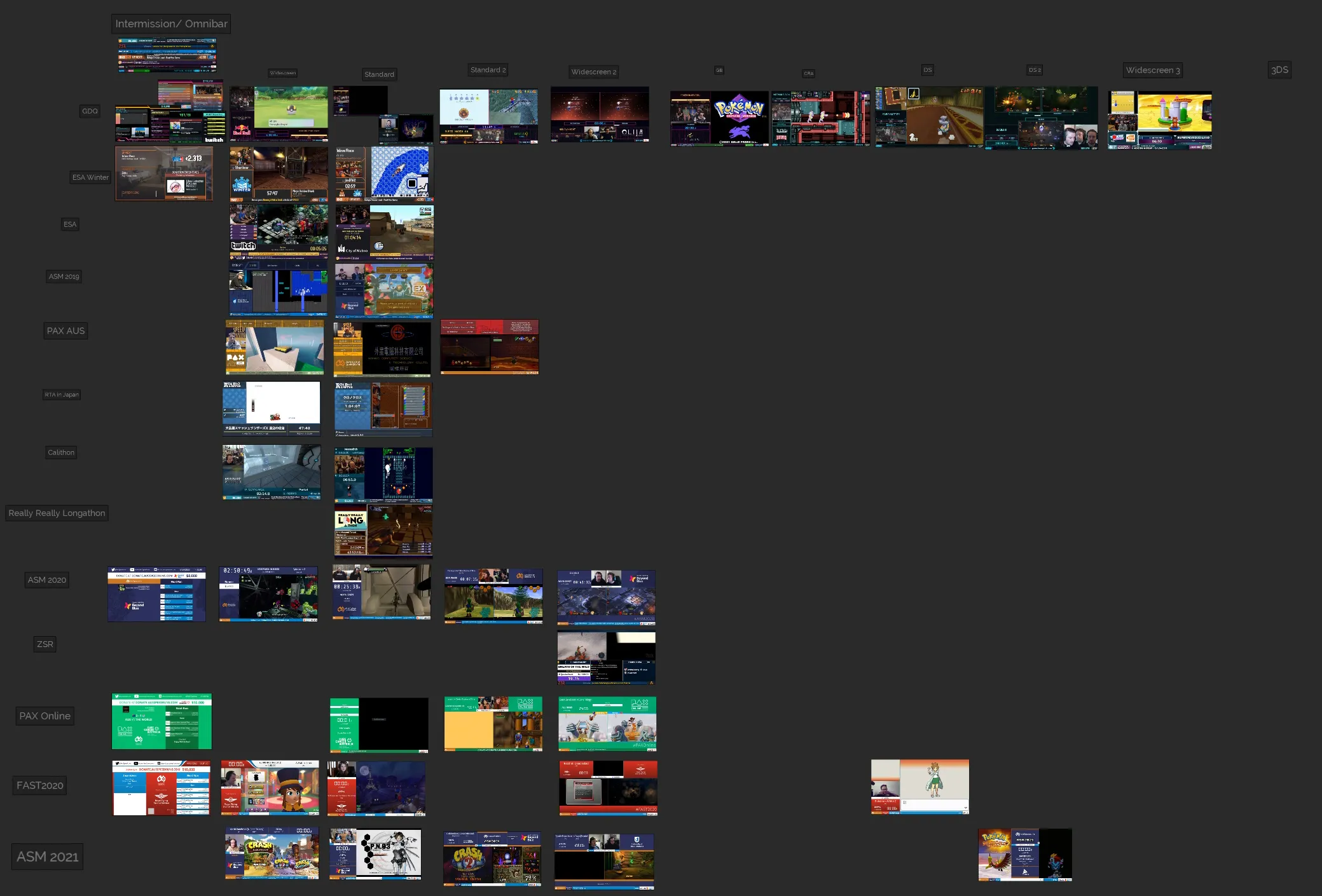An image taken from PureRef showing a matrix of multiple marathons and their designs for different aspect ratios