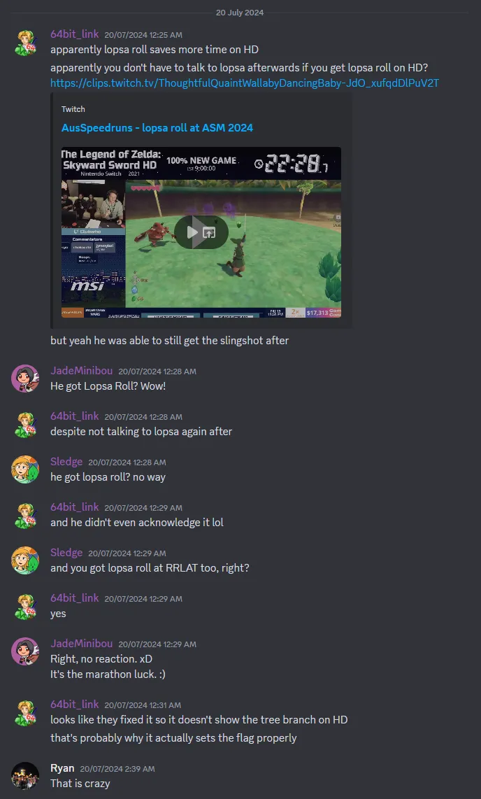 Conversation in Discord about Lopsa Roll