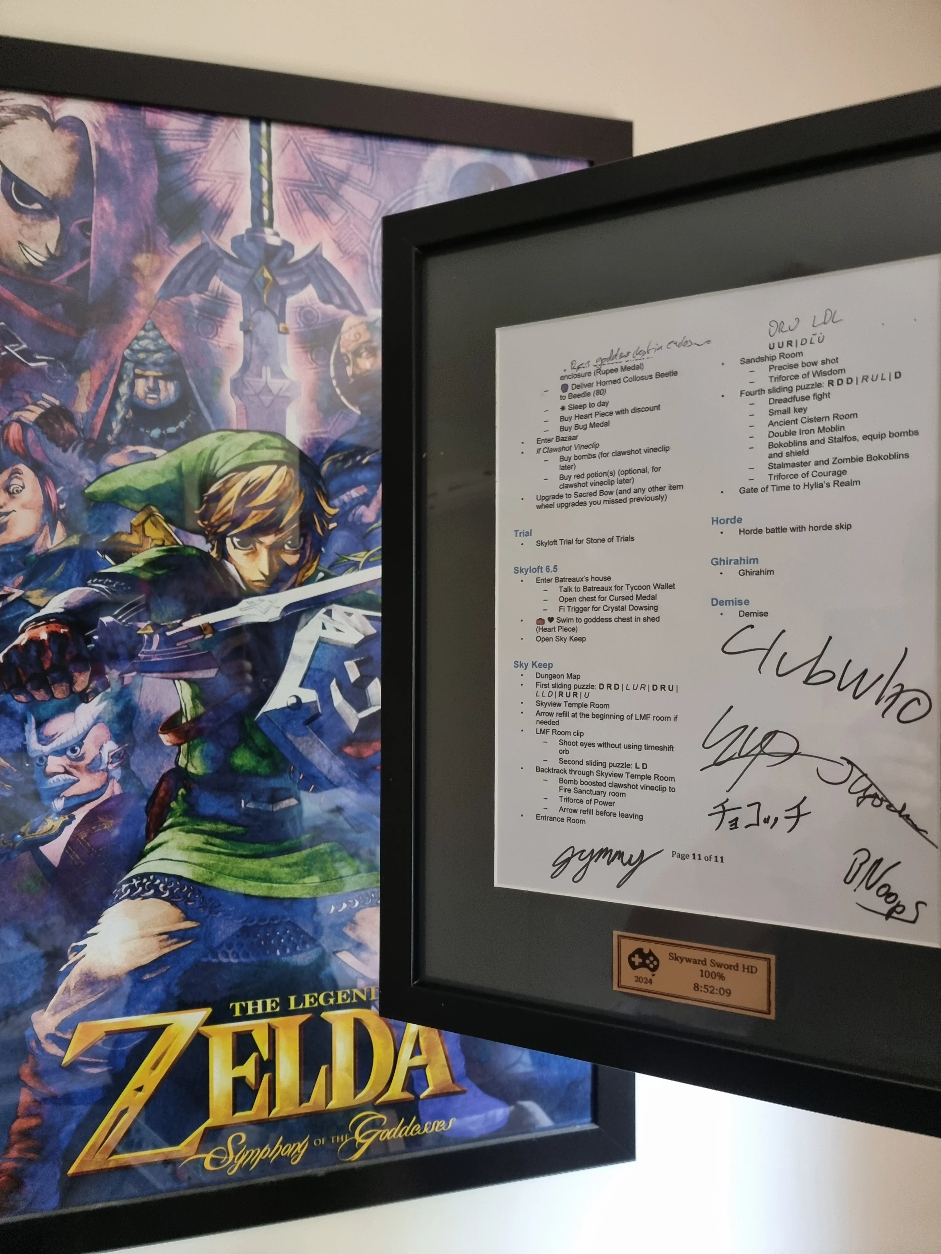 Signed notes and Skyward Sword poster