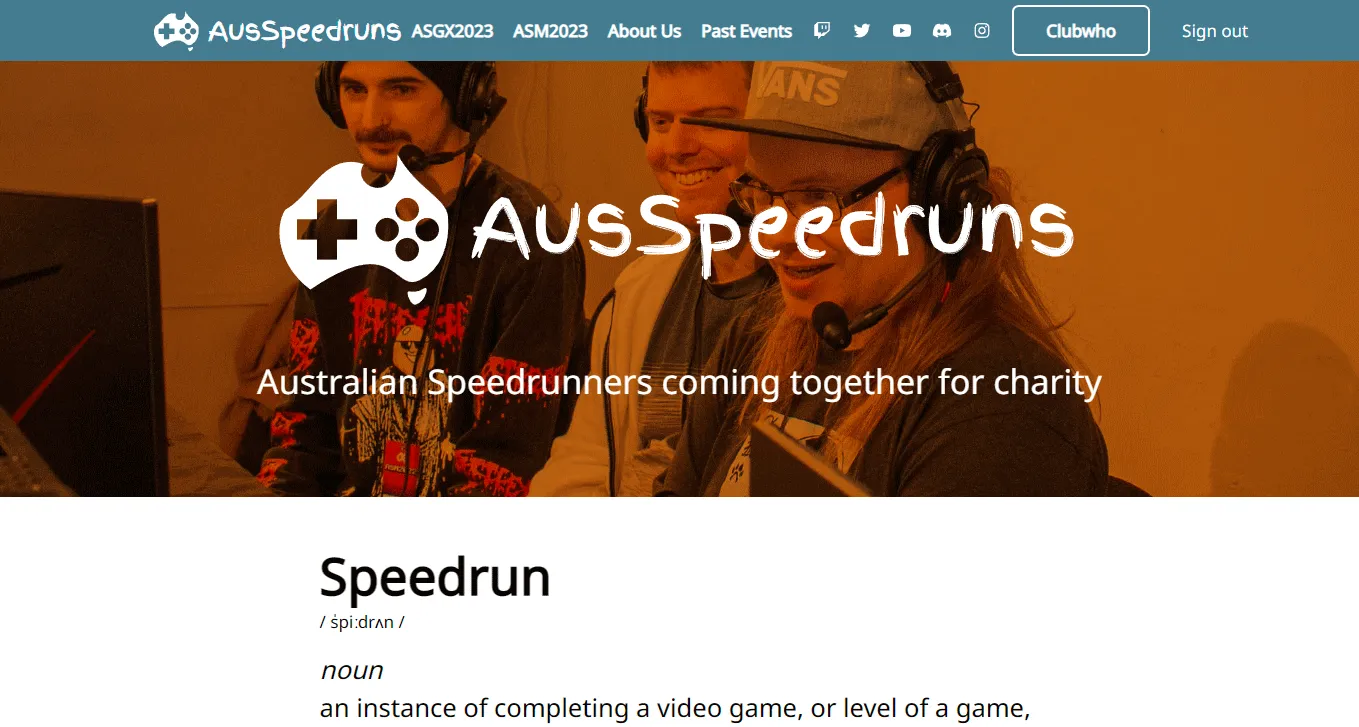 The about page of the AusSpeedruns website